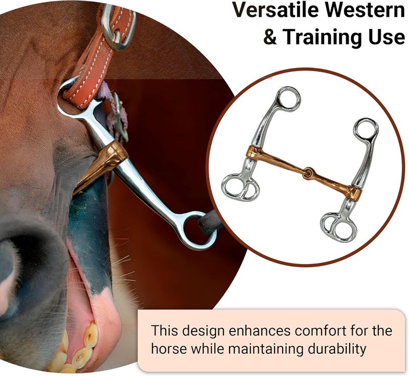 BRINGERPET Store Western Horse Bit Mouth Snaffle 5", Chrome-Plated, Rust-Resistant Copper Middle, Training Bit - Image 5